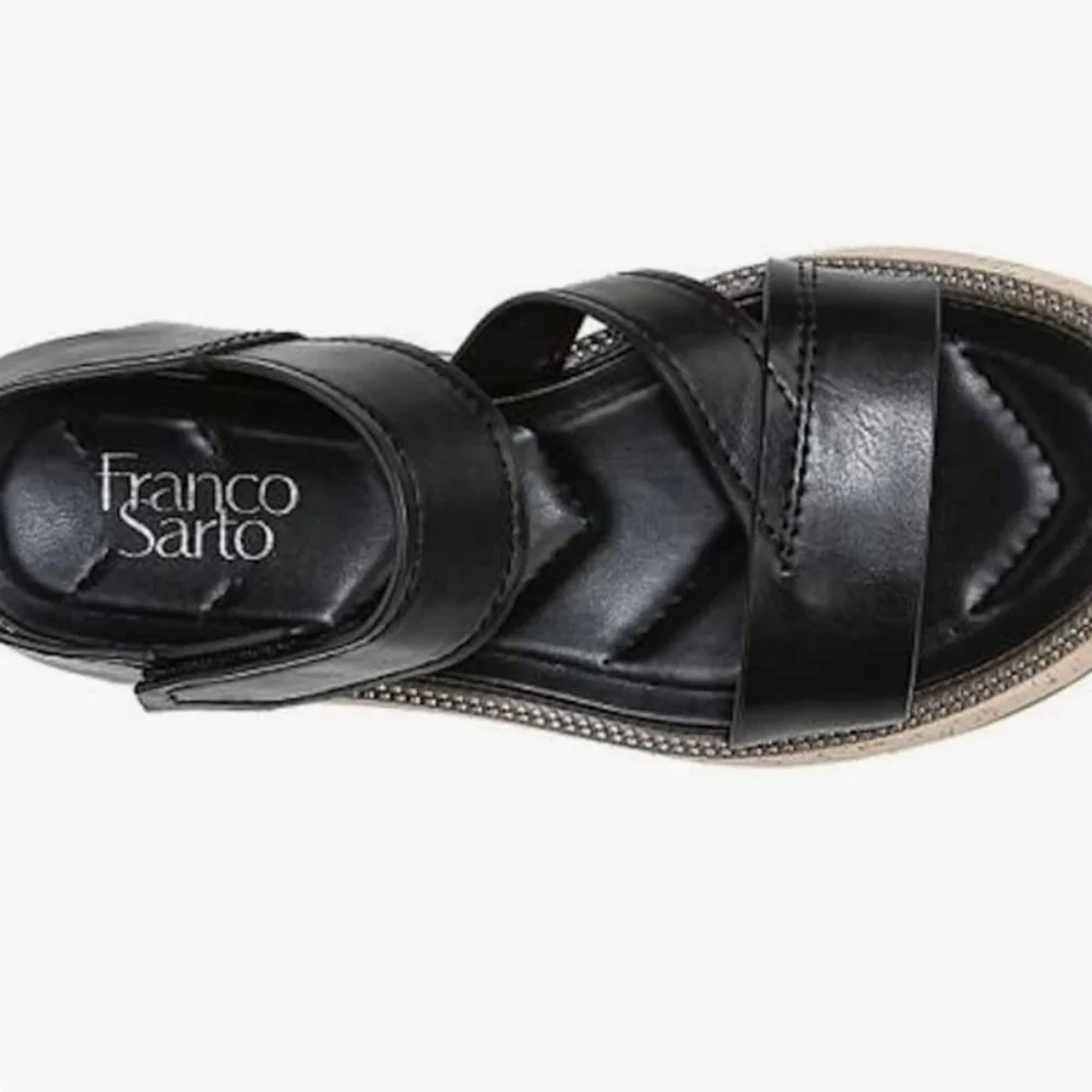 Franco Sarto Black Leather Platform Cork Sandals